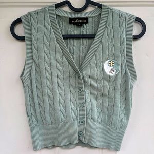 Social Scene Cottagecore Mushroom Embroidered Cable Knit Sweater Vest XS